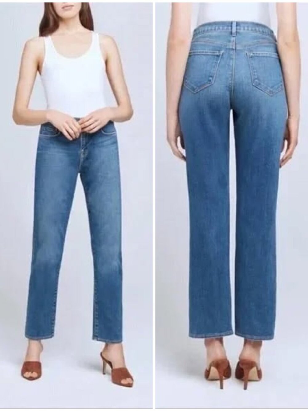 L'AGENCE Shane Blue Mid Rise Slouchy Denim Straight Leg Jeans 31 Short Petite